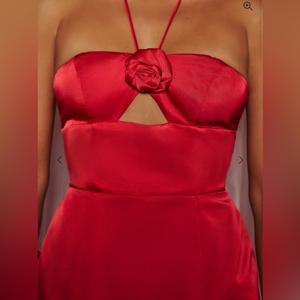 ❤️ 🌹Hello Molly ADMIRED WITH ROSES HALTER SATIN MINI DRESS 🌹 - Picture 3 of 10